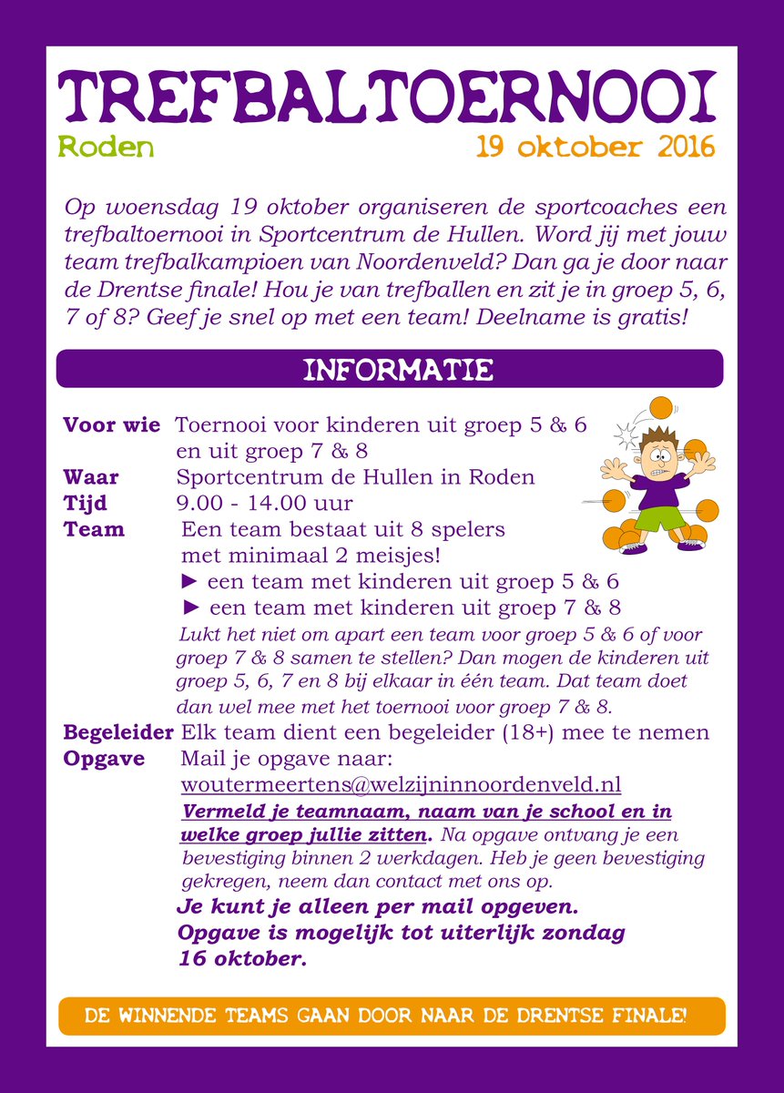 Trefballen in de herfstvakantie! Een leuk toernooi voor de kinderen uit groep 5 t/m 8 #noordenveldbeweegt