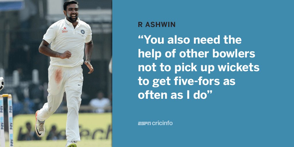 ESPNcricinfo's tweet image. R Ashwin: 39 Tests, 20 five-fors

#WicketMachine