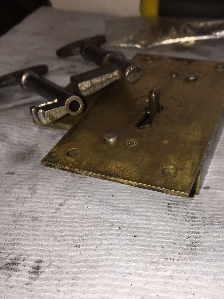 ClkKey's tweet image. Key handmade for a clock cabinet at a church. The key blank required is no longer made so we engineered a pipe key.