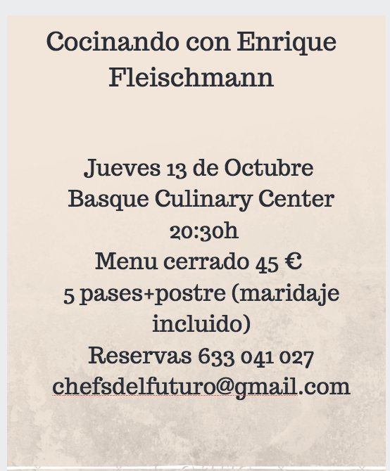 Cena dirigida por Enrique Fleischmann en el Basque Culinary Center, el día 13 de Octubre a las 20h30.  <a href="/DSS2016/">Donostia 2016</a>  @sansebfood
