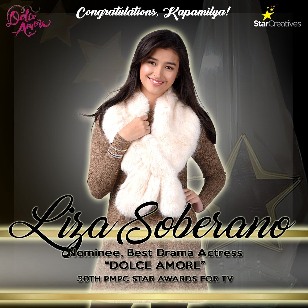RealDolceAmore's tweet photo. Liza Soberano nominated for Best Drama Actress at the #30thPMPCStarAwardsForTV #LizaForBestActress #DolceAmore https://t.co/XOpCipvqsW