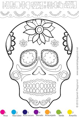 SpanishPlaygrd's tweet photo. Spanish color-by-number calavera.  https://t.co/eX4upZBis8 https://t.co/udAmvlxC7X