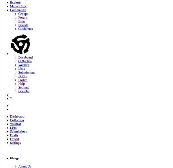 vinyl45lp's tweet photo. Any idea why @Discogs is loading like this for me? Looks like the CSS stylesheet is not getting loaded? How to fix this? https://t.co/z9FZAxuTnr