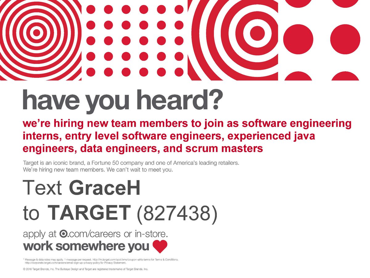 This is the week! We’ll see you at #GHC16.  Visit us (&amp; Bullseye) at booth #2521 to learn about opportunities at Target. #Target4GraceHopper