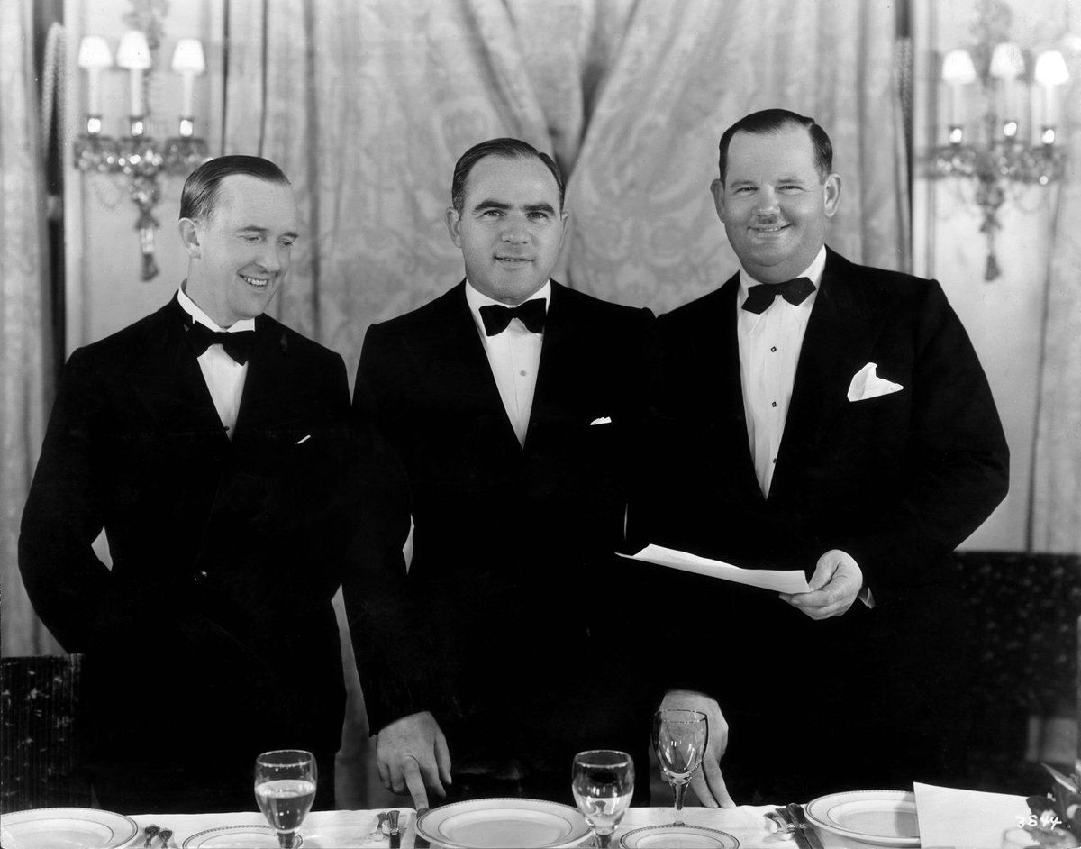 Stan_And_Ollie's tweet photo. #LaurelAndHardy with Hal Roach pictured at the Oscars after The Music Box won best short film. Friday, November 18, 1932 https://t.co/v406MC3Sz8