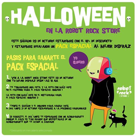 RobotRockec's tweet photo. Sábado 29 de Octubre anda a #RobotRockStore con tu mejor disfraz y gana un PACK ESPACIAL. Habrá descuentos música y más! #RobotRockRules https://t.co/8eDNwyCcM1