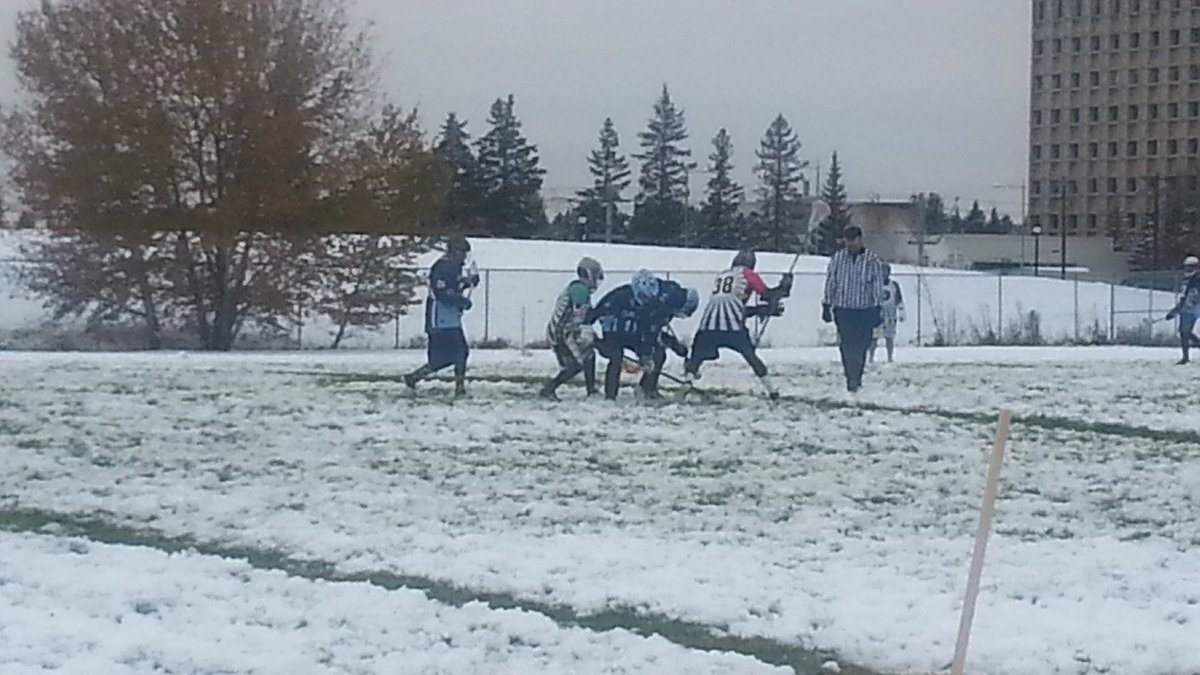 LacrosseCanada's tweet photo. The boys taking part in this weekend's @UAlberta Invitational Lacrosse Tournament didn't let the snow stop them from having fun! https://t.co/leslGcJlSK