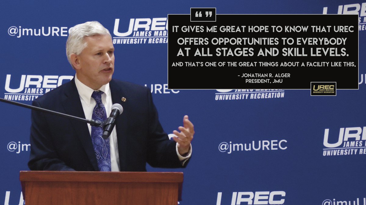 jmuUREC's tweet photo. #QOTD - And a special thanks to @JMU President Jonathan R. Alger for speaking at our Grand Reopening Ceremony! #MotivatingMadisonIntoMotion https://t.co/2ZJbxHxR6R