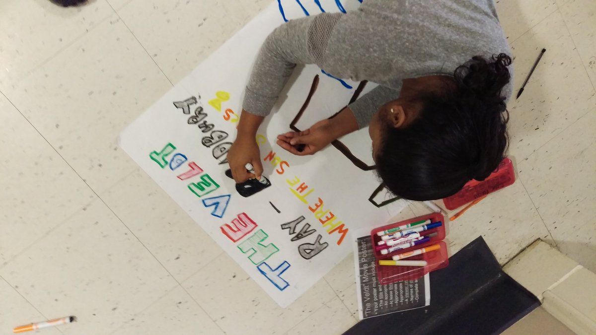 workethichockey's tweet photo. Mrs Smith's students create a STEAM movie posters for the story elements of the Veldt #Wileyms https://t.co/h4QM9Kmv1w