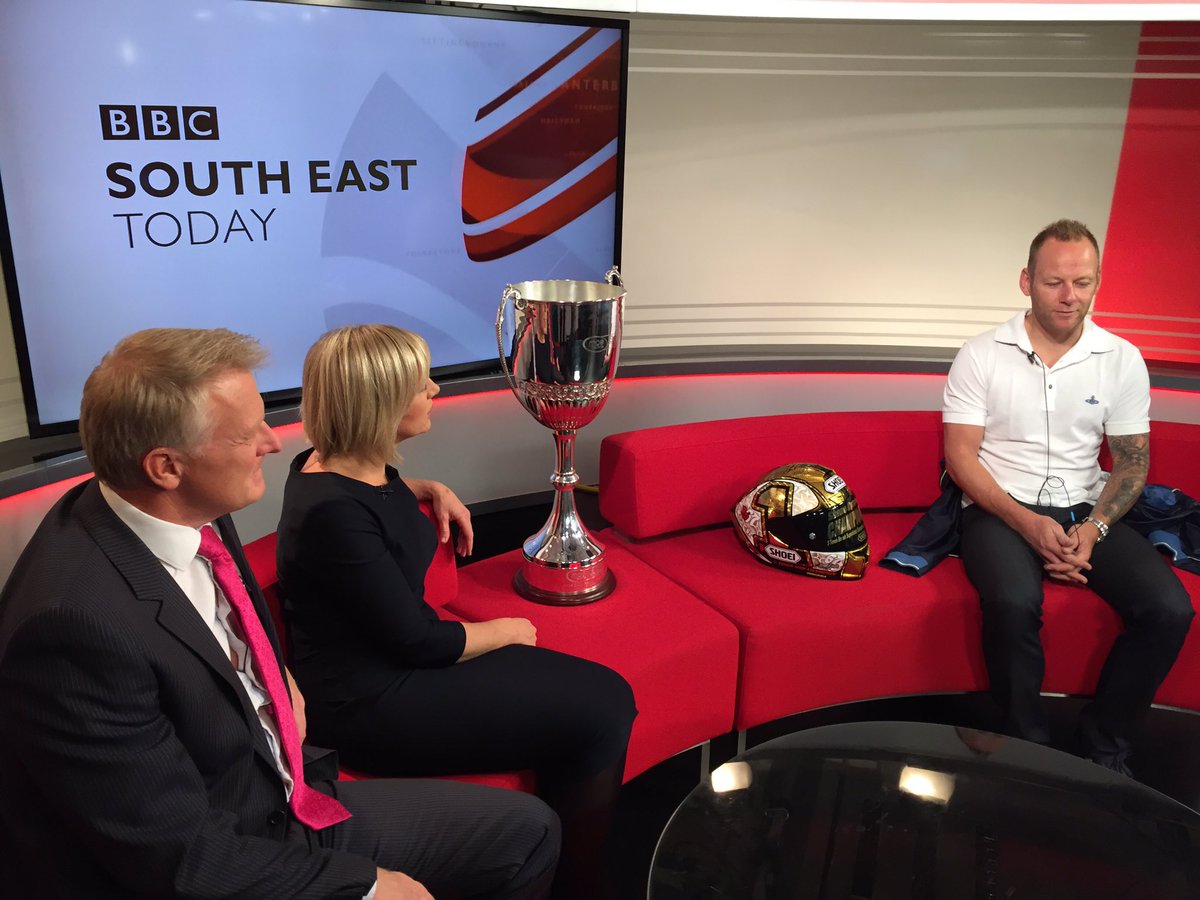 BBCSESport's tweet photo. Five-time @OfficialBSB Champion @67Shakey has arrived for a chat with @rdsmithTW &amp; @sussexnatalie. Quick camera check. On air at 7pm. https://t.co/5vD2cSo4nD