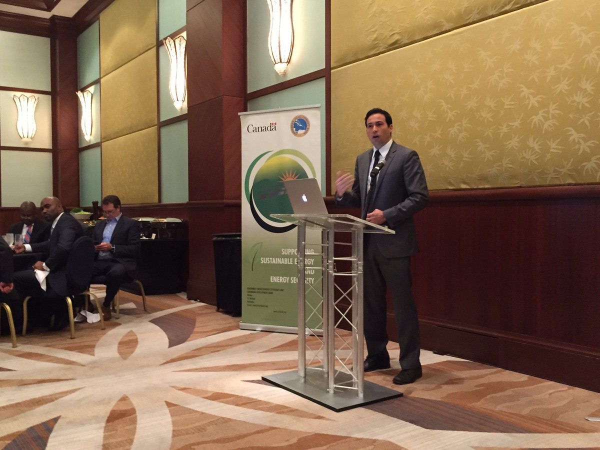 Caribank's tweet image. Happening now: Rep. Chris Lee delivering the keynote speech during a lunchtime session hosted by CDB, ahead of the start of #CREF2016.