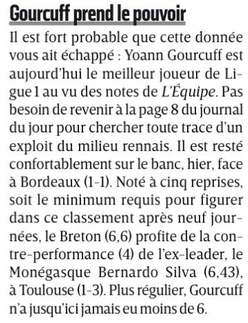 mattcharp's tweet photo. Alors qu'il n'a pas joué ce week-end, Yoann Gourcuff est devenu le meilleur joueur de Ligue 1 au vu des Notes de L'Équipe. https://t.co/RZOt9mvA1T