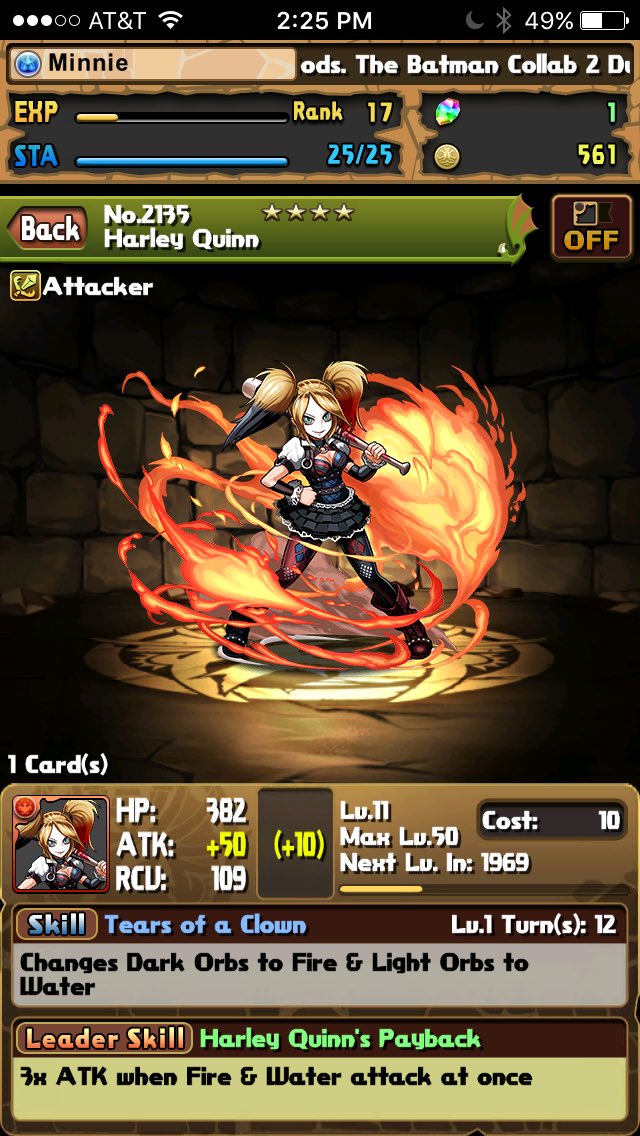 RoseSprouts's tweet photo. Batman event on #puzzleanddragons gave me #HarleyQuinn !! Time to get her leveled up. https://t.co/SMEuj3eUJ3