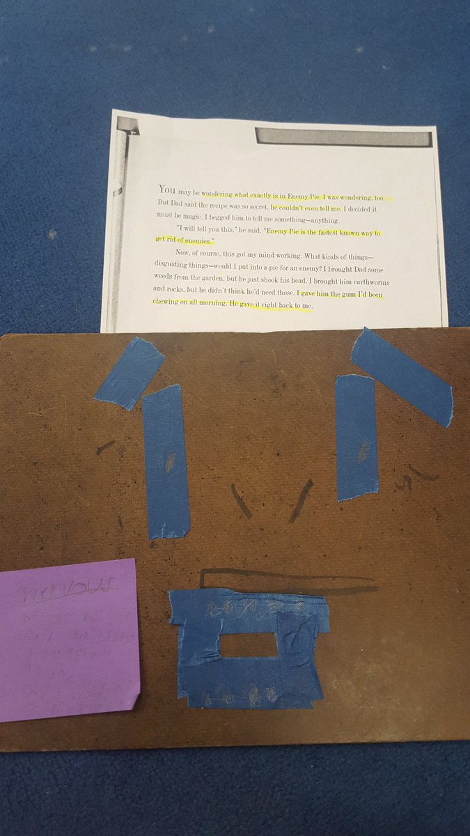 christimfowler's tweet photo. My Ss worked on character traits by highlighting text evidence, choosing the trait, &amp; creating it with tape art! https://t.co/KnaqisMVaW