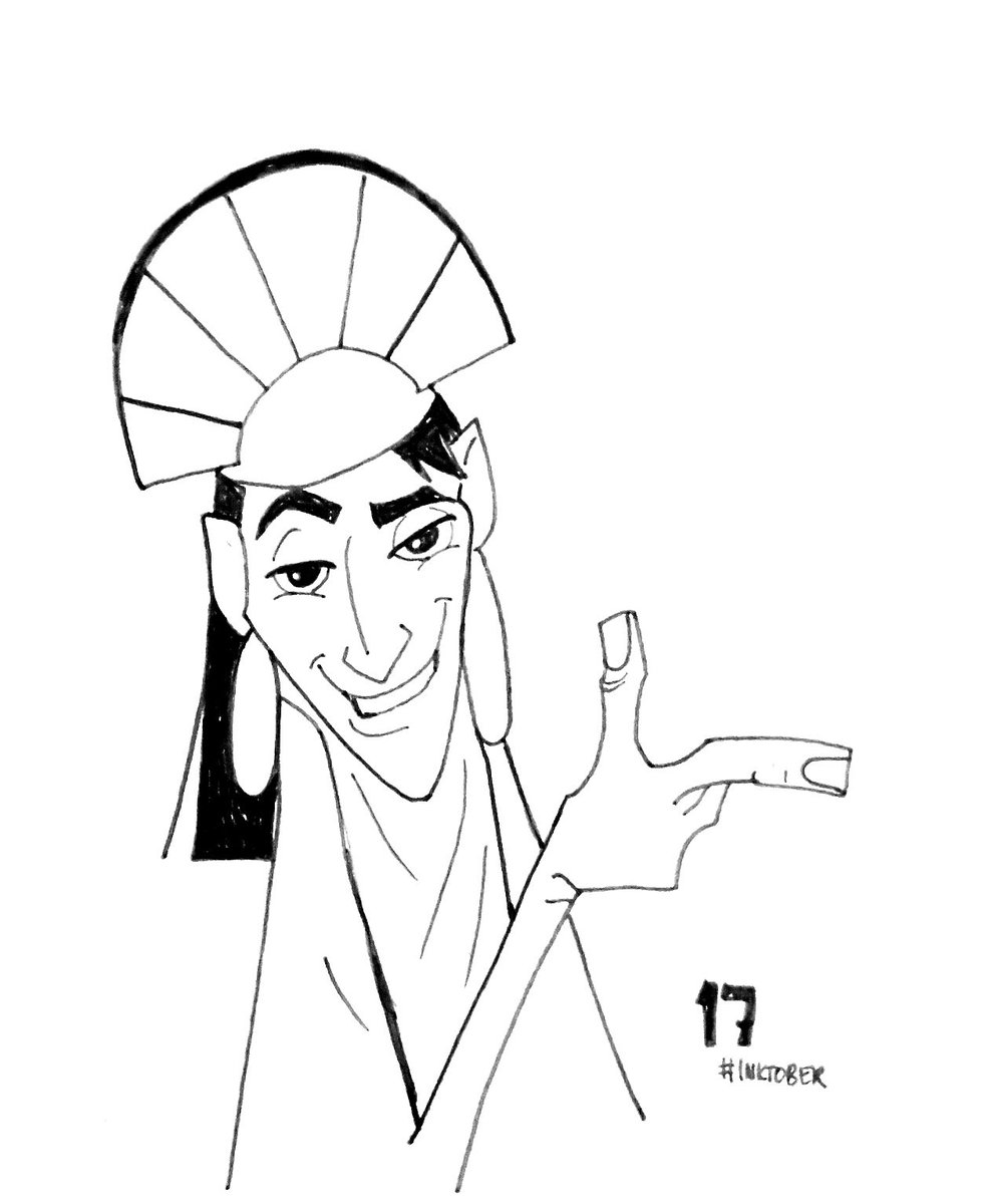 HelgaSkramstad's tweet photo. Day 17. 
Kuzco is such a great character! 
#fanart #emperorsnewgroove #inktober #inktober2016 https://t.co/K52mCuxJUR