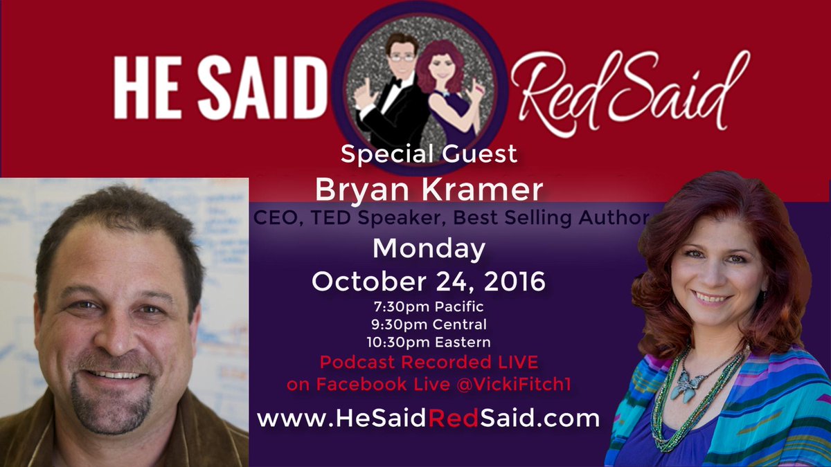 vicki_fitch's tweet photo. Hey guys! Oct 24 on FB LIVE for #HeSaidRedSaid with @BryanKramer. Don't miss it!https://t.co/gKK90nYdZS https://t.co/Dhl8tpSw4T