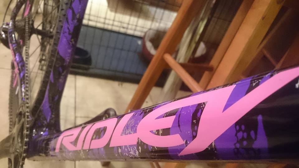 Adding the pink decals to the main man of <a href="/CycleArtPrudhoe/">Cycle Art</a> Tony Glovers prize machine coming to a <a href="/CXNE/">Cyclo-cross Nth Est.</a> soon!!