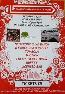 <a href="/TeardropSupport/">Teardrop</a> party night on 12th Nov <a href="/7pm/">Huong Le</a> Cramlinton Village Club, buy your tickets now teardrop.org.uk
