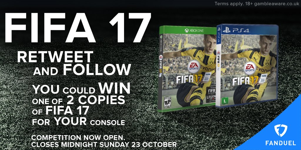 FanDuelUK's tweet photo. ⚽️RETWEET and FOLLOW⚽️ for your chance to #WIN a copy of #FIFA17! https://t.co/QWig2mi9Kh https://t.co/isFLMsp07b