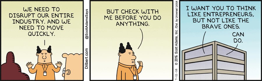 PHHSl's tweet photo. The real world #innovation dilemna: think like a #startup, but don't take any risks, &amp; submit to bureau-mediocracy 😉
#bigq16 https://t.co/8iKZZ7e4JS
