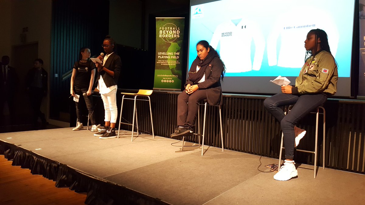 FBeyondBorders's tweet photo. 2 teams from our #FBBSchools FFEM project are up on stage to compete against each other in our kit design competition! #FootballForAll https://t.co/q0T6zSH0FN