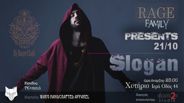 jam2studio's tweet photo. #Rage_Family + #Jam2studio presents @SloganKlmt #live @chytirio Friday 21 OC DMG 7€. Start 23:00 #New_Era #hiphop #EDM #TRAP #scene #Athens https://t.co/6WtymhvkXv