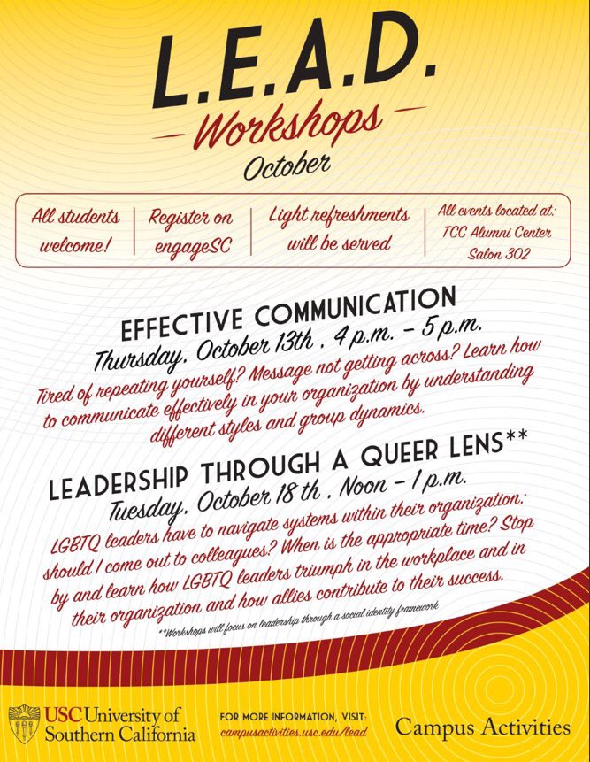 Learn how LGBTQ leaders triumph in the workplace/student organizations and how allies contribute to their success at tmrw's L.E.A.D Workshop