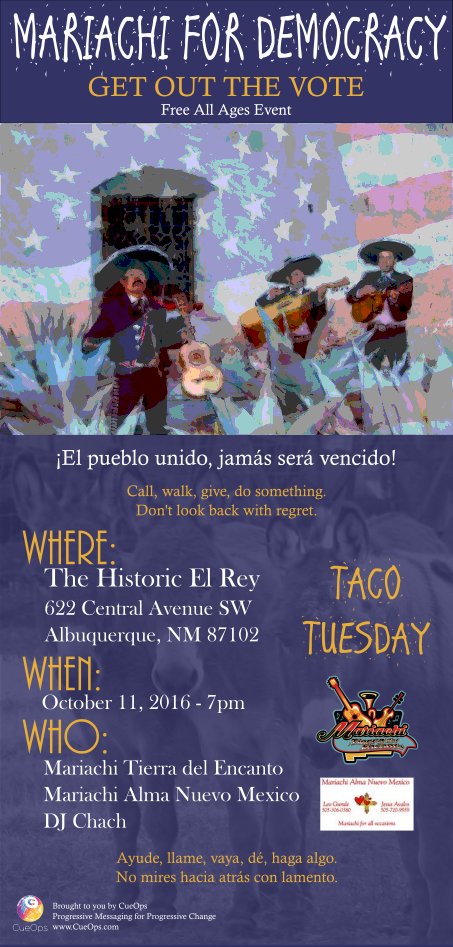 Join usTOMORROW 10/11 7PM <a href="/ElReyTheater/">The El Rey Theater</a> for A FREE ALLage event #MariachiForDemocracy #ThatMexicanThing #VotoLatino