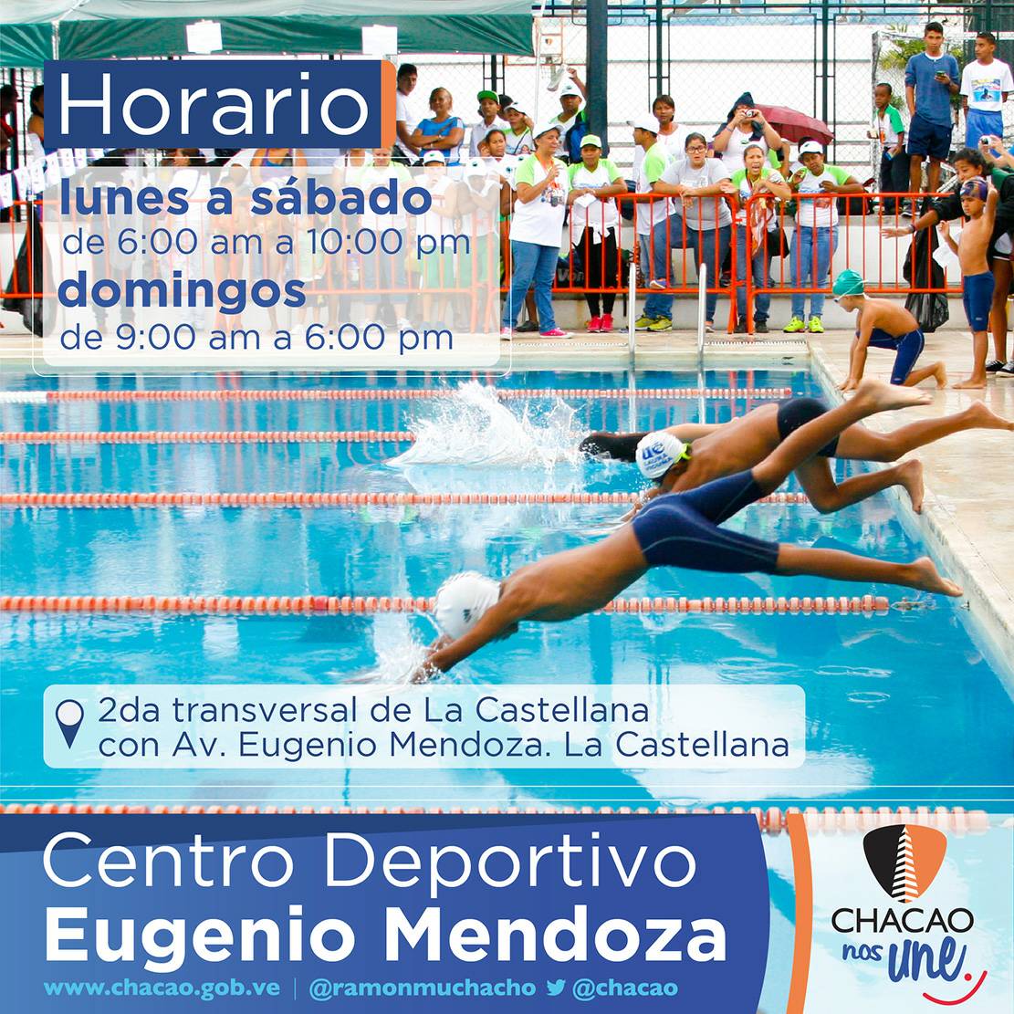 Chacao's tweet image. El #CDEM pone sus instalaciones a disposición de la comunidad de @Chacao de lunes a sábado de 6am a 10pm y domingos de 9am a 6pm ¡Visítanos!