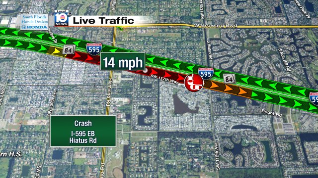 Crash on I-595 EB at Hiatus Rd #traffic https://t.co/XbINUP56FF