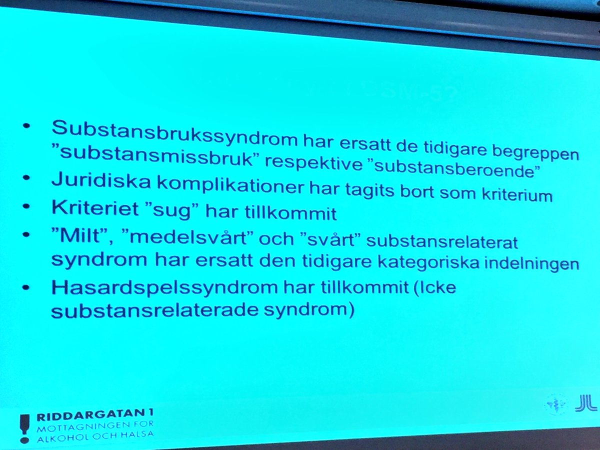 christianruck's tweet photo. Nyheter om beroende/missbruk, numera kallat substansbrukssyndrom (föreläsning Anders Hammarberg). https://t.co/CTxTK3dxjh