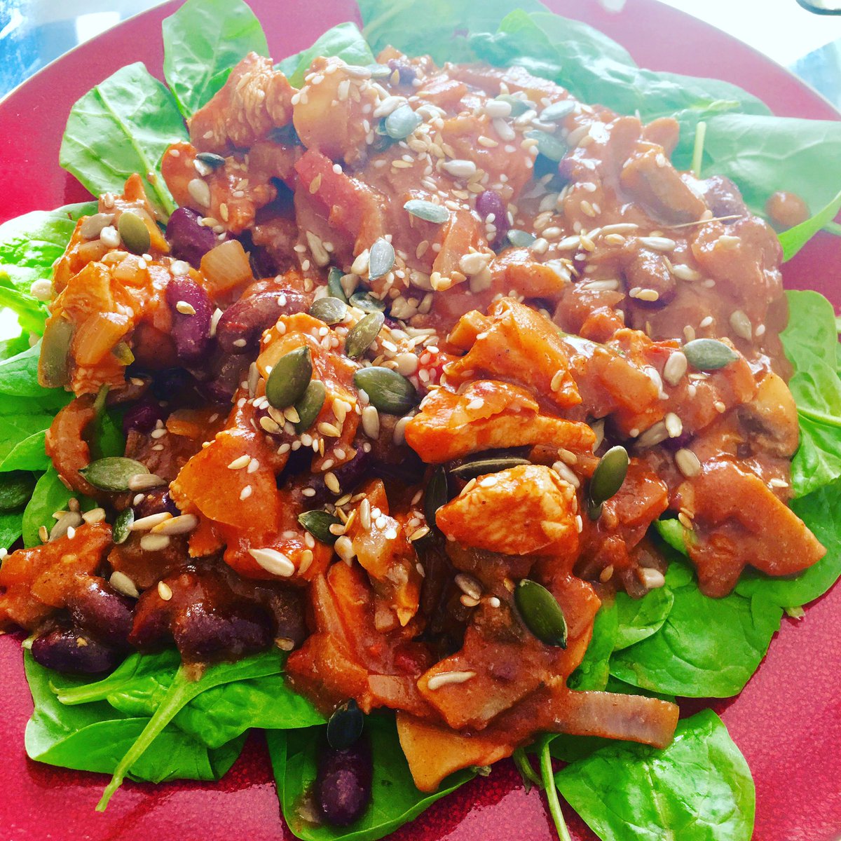 Chicken fajita salad with #pumpkin & #sesame seeds 🎃👌🏼😍 #saladgoals #cleaneating #foodie #healthy #fitness #crossfit #nutrition