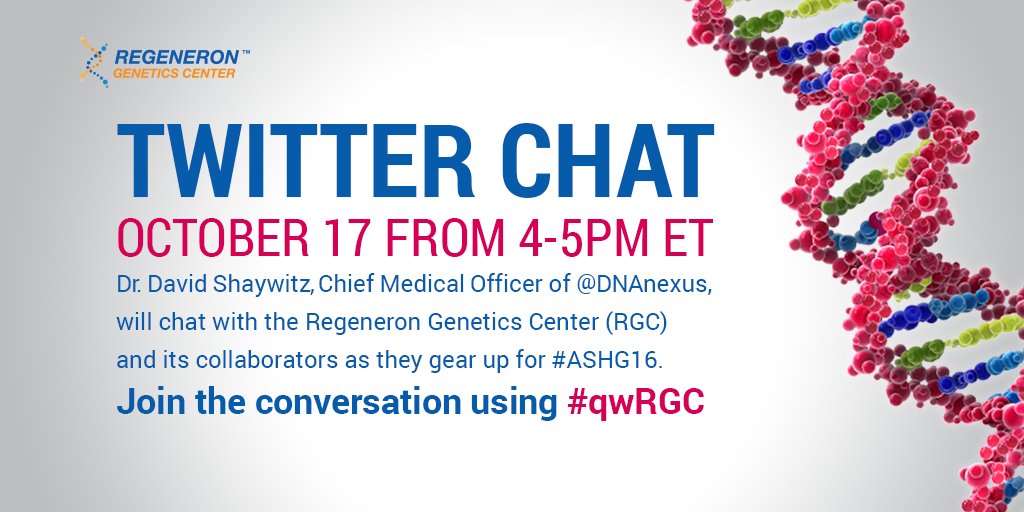 As we get ready for #ASHG16, we’re talking #genomics in our #qwRGC Twitter Chat. Join the conversation w/ <a href="/DShaywitz/">David Shaywitz</a>  of <a href="/dnanexus/">DNAnexus, Inc.</a>