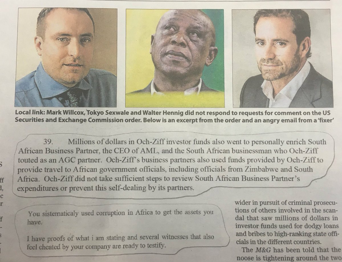 PaulivW's tweet photo. Central to US claim involving #OchZiff bribery scandal is mining moguls #WalterHennig, #TokyoSexwale, #MarkWillcox. https://t.co/J1JRPTRYRW