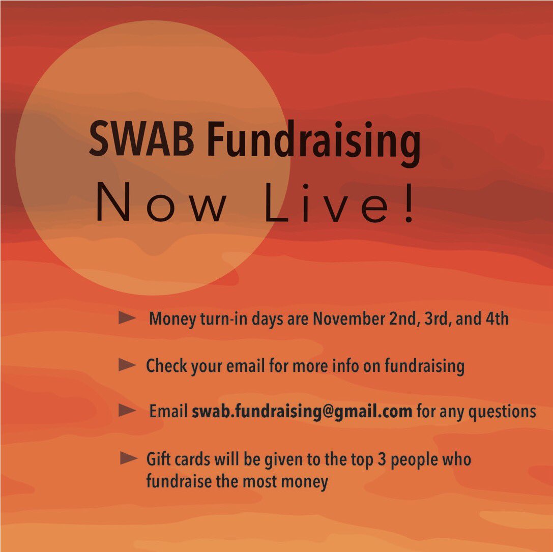 swabuga's tweet photo. Just a reminder that Fundraising is now live! These dates only pertain to you if you're physically turning in your money! #SWAB2016 https://t.co/b6hoq36IhE