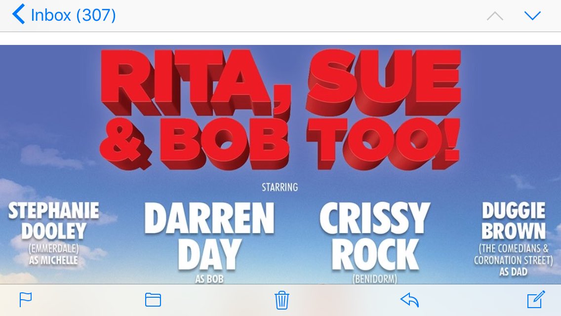 As mentioned on <a href="/loosewomen/">Loose Women</a> today I'll be playing the role of Bob in the play Rita, Sue and Bob Too <a href="/TheatreRoyalStH/">St. Helens Theatre Royal</a> from November 22nd x