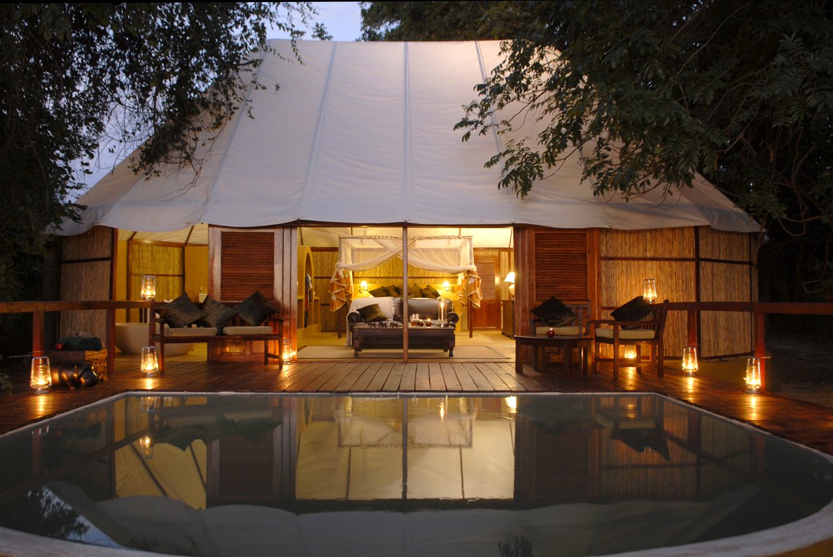 TrueTravel_'s tweet image. Beautiful Bedouin style tents on the #ZambeziRiver bank, where elephants can amble in between... #sausagetreecamp #Zambia #safari
