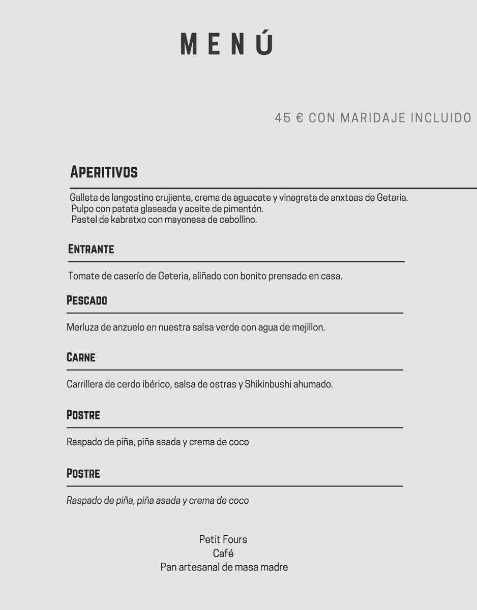 ¡aqui OS presentamos el menú propuesto! Con un producto increíble y  tradicional, pero que no OS dejara indiferentes.. Reservas 633 041 027