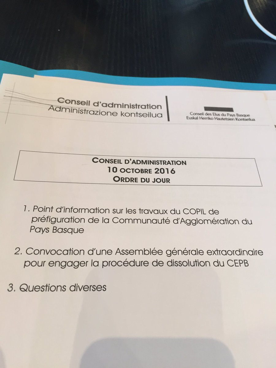 FEspagnac's tweet photo. Conseil Administration #Conseil des Elus #Bayonne #Copil #EPCIPaysBasque https://t.co/aL01sChE5k
