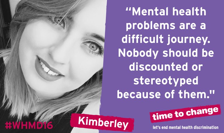 TimetoChange's tweet photo. "I'm not 'crazy' - I'm no less normal than anyone else." Check out Kimberley's #WMHD16 blog: https://t.co/nhpN6iUOtr https://t.co/oHazV1xrjl