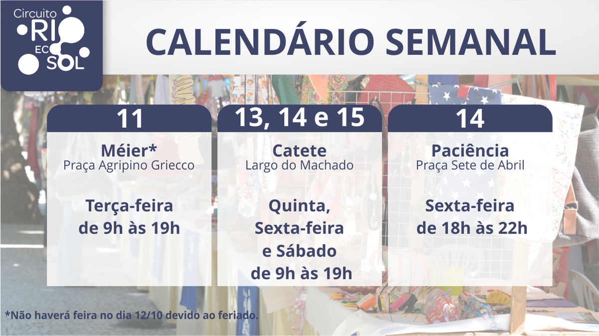 SEDES_PCRJ's tweet photo. Essa semana tem Circuito Rio Ecosol ! Visite nossas feiras...  #RioEcosol #EconomiaSolidária #PrefeituraDoRio https://t.co/IG4LFpZj65