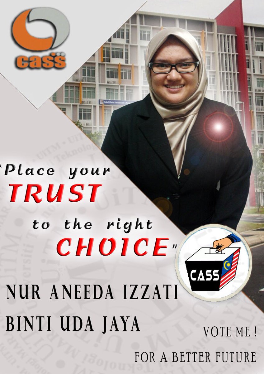 cassfsppp's tweet photo. CALON PRESIDEN CASS SESI 2016/2017.
Sudah dengar manifesto beliau? Pilihan di tangan anda.
#vote4Aneeda
#CASSElection https://t.co/VMM7fQ0eAU