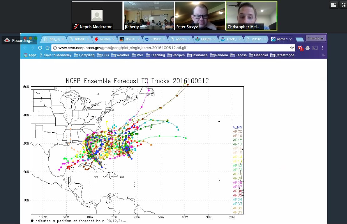 chatwithsteph's tweet photo. Another great #weather session! Thank you Peter and Chris! #hurricane  #HurricaneMatthew @neprisapp https://t.co/92SvAhrnaW