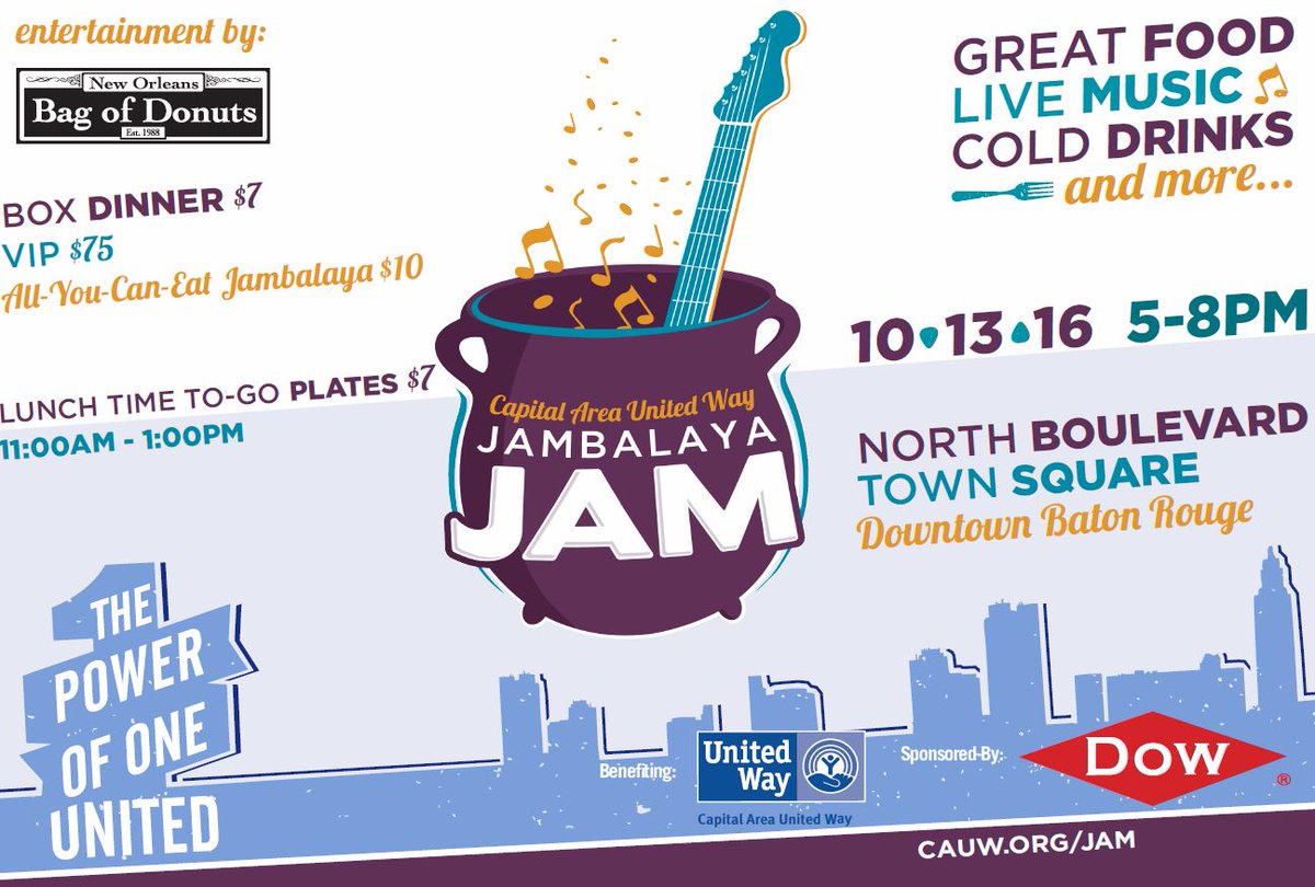 CAUW's tweet photo. Fall = delicious food and outdoor concerts.  Enjoy both at the Jambalaya Jam, this Thursday. Grab tickets at: https://t.co/fxg8axwEEW. https://t.co/LQZTSz8avF
