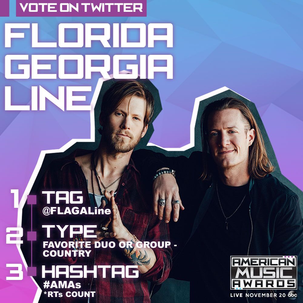 FGLTour's tweet image. I don't know about y'all, but my Favorite Duo or Group - Country is @FLAGALine!!! #AMAs RT if you're with me! (and to vote!)