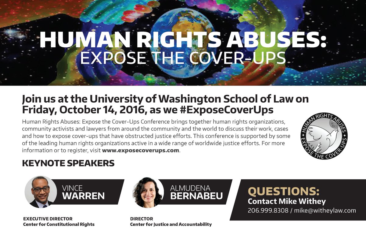 theCCR's tweet photo. Seattle! CCR's @VinceWarren delivers a keynote at #HumanRights Abuses: #ExposeCoverUps on 10/14 @UWSchoolofLaw: https://t.co/lhiR2CNmem https://t.co/JsKOmp9t9C