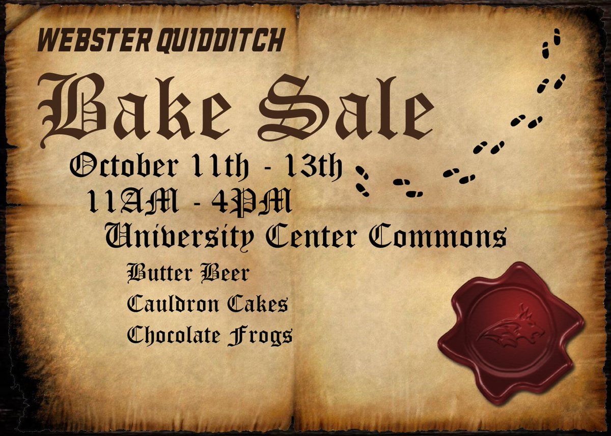 WUQuidditch's tweet photo. Butter beer, chocolate frogs and other magical treats tomorrow through Thursday 11-4 in the University Center Commons. All muggles welcome. https://t.co/9FIeRT41ft