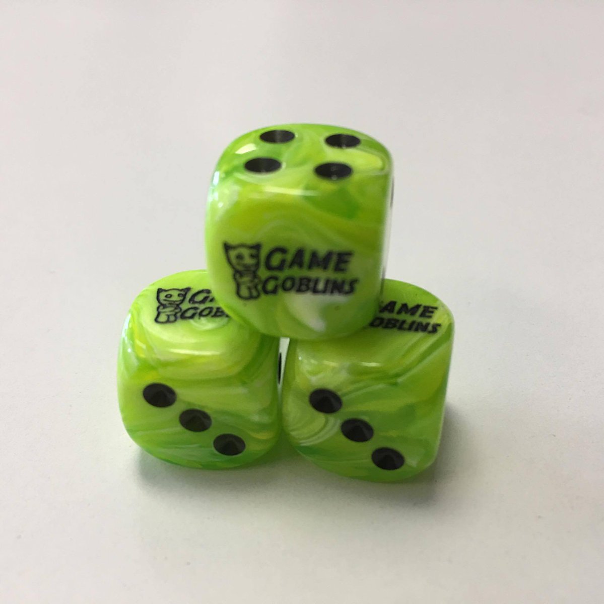 GameGoblins's tweet photo. Something special rolled in. We now have custom Game Goblins dice from Chessex! You can take these little fate goblins home for $1 each. https://t.co/Lkb8p2alE3