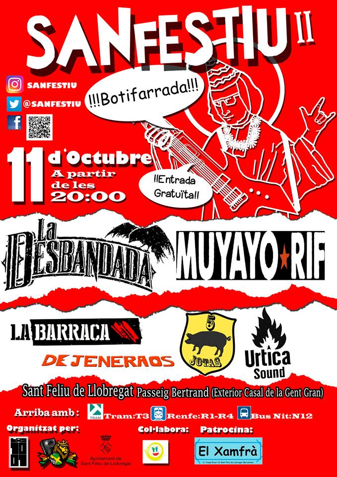 UrticaSound's tweet photo. Demà anem a St.Feliu de Llobregat, al @SANFESTIU amb @MuyayoRif @LaDesbandada @LaBarracasvh i molts més! Va, que a St.Feliu encara és FM! https://t.co/8QxSIK9LGP