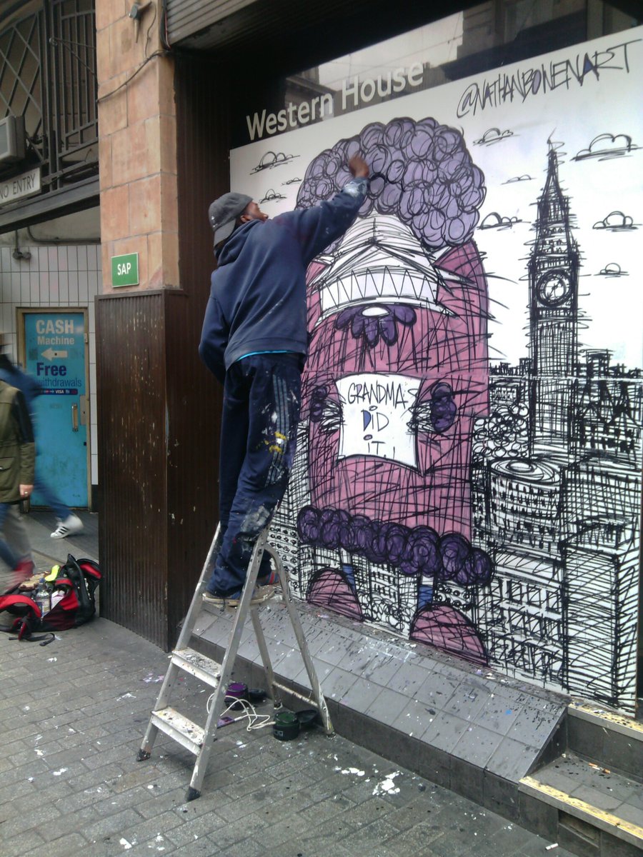 'Grandma Did It' New street art piece by Oxford Circus tube (central London) #london #oxfordcircus #streetart #urbanart #nathanbowenart